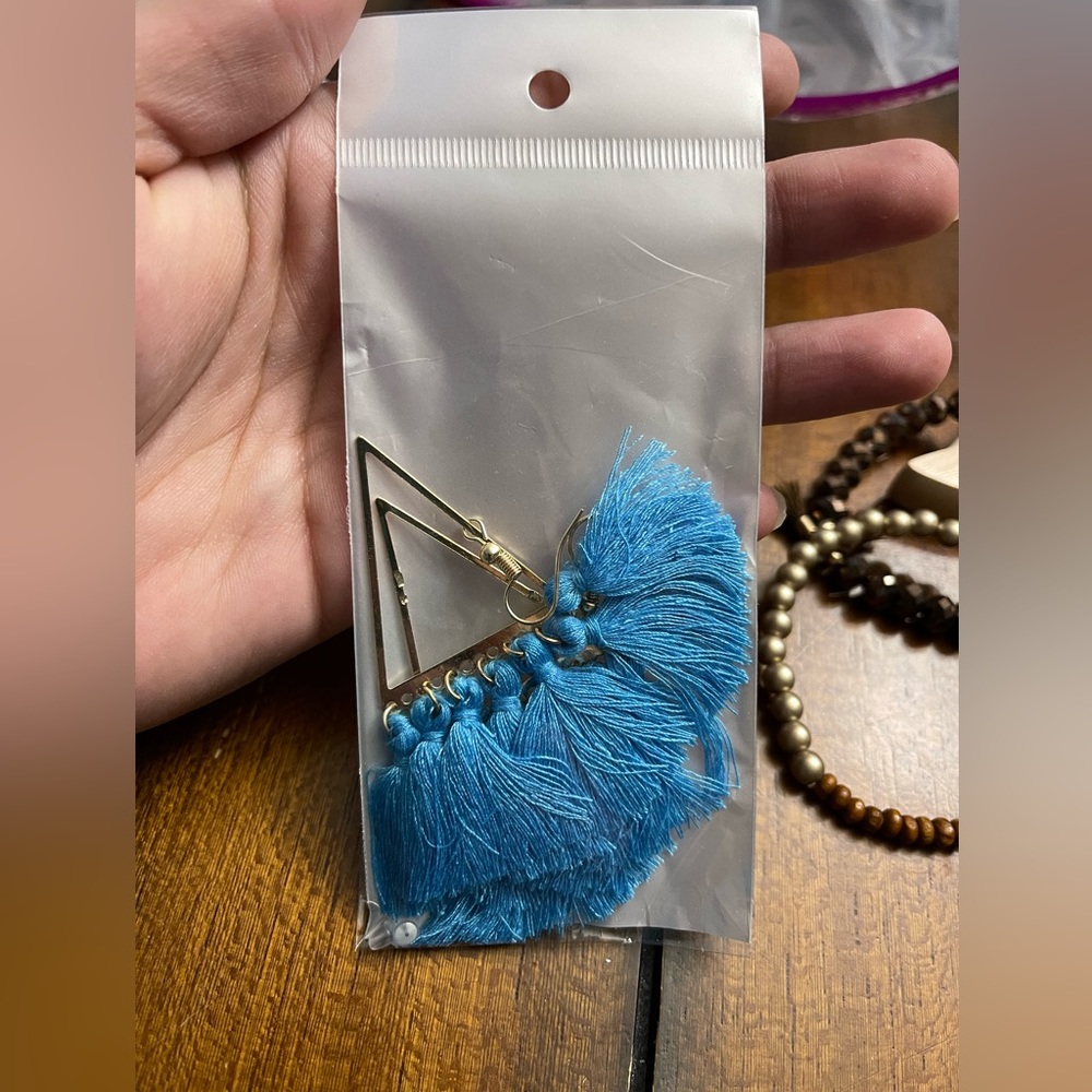 Blue tassel earrings